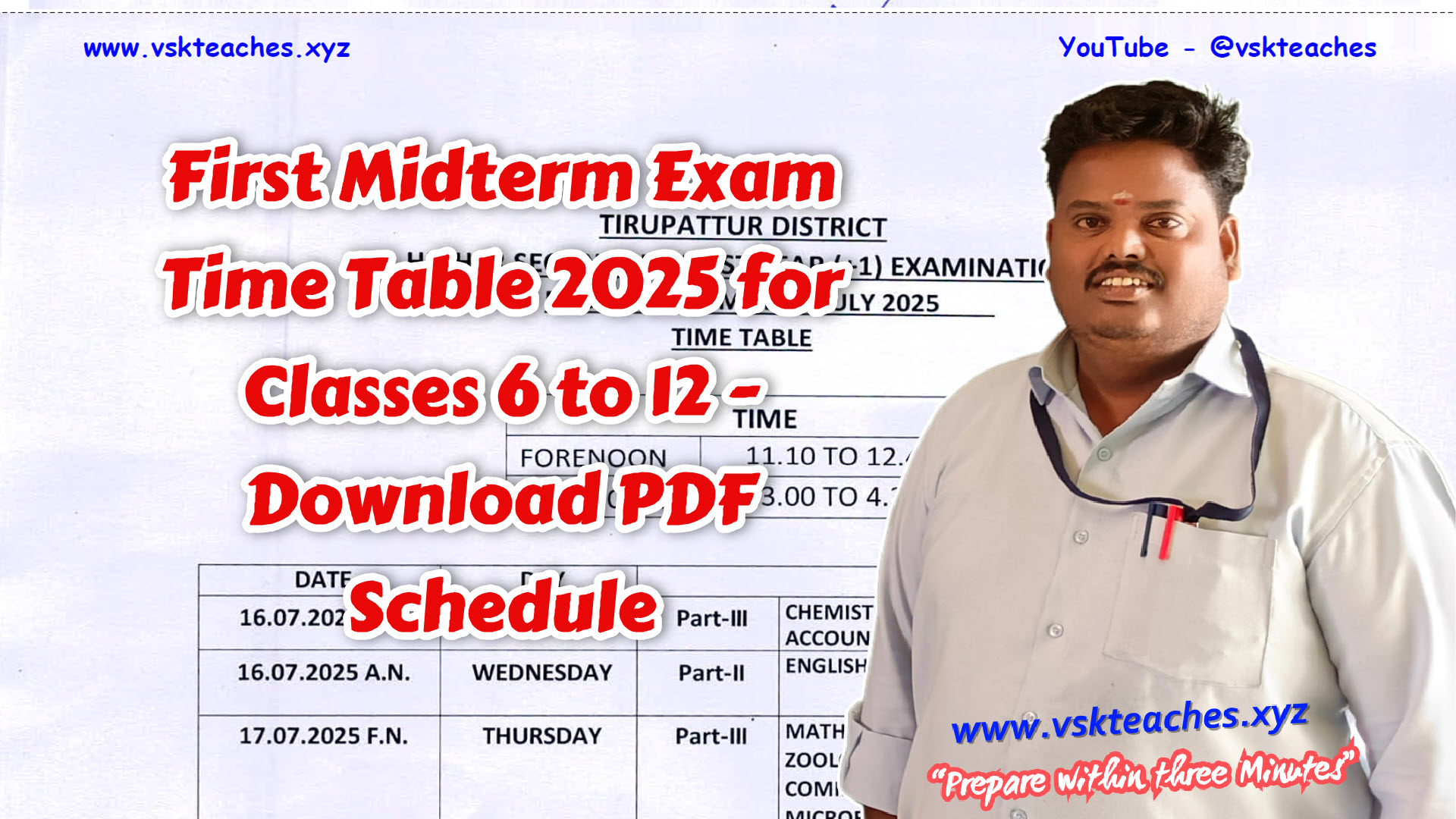 First Midterm Test Time Table 2025 6th to 12th